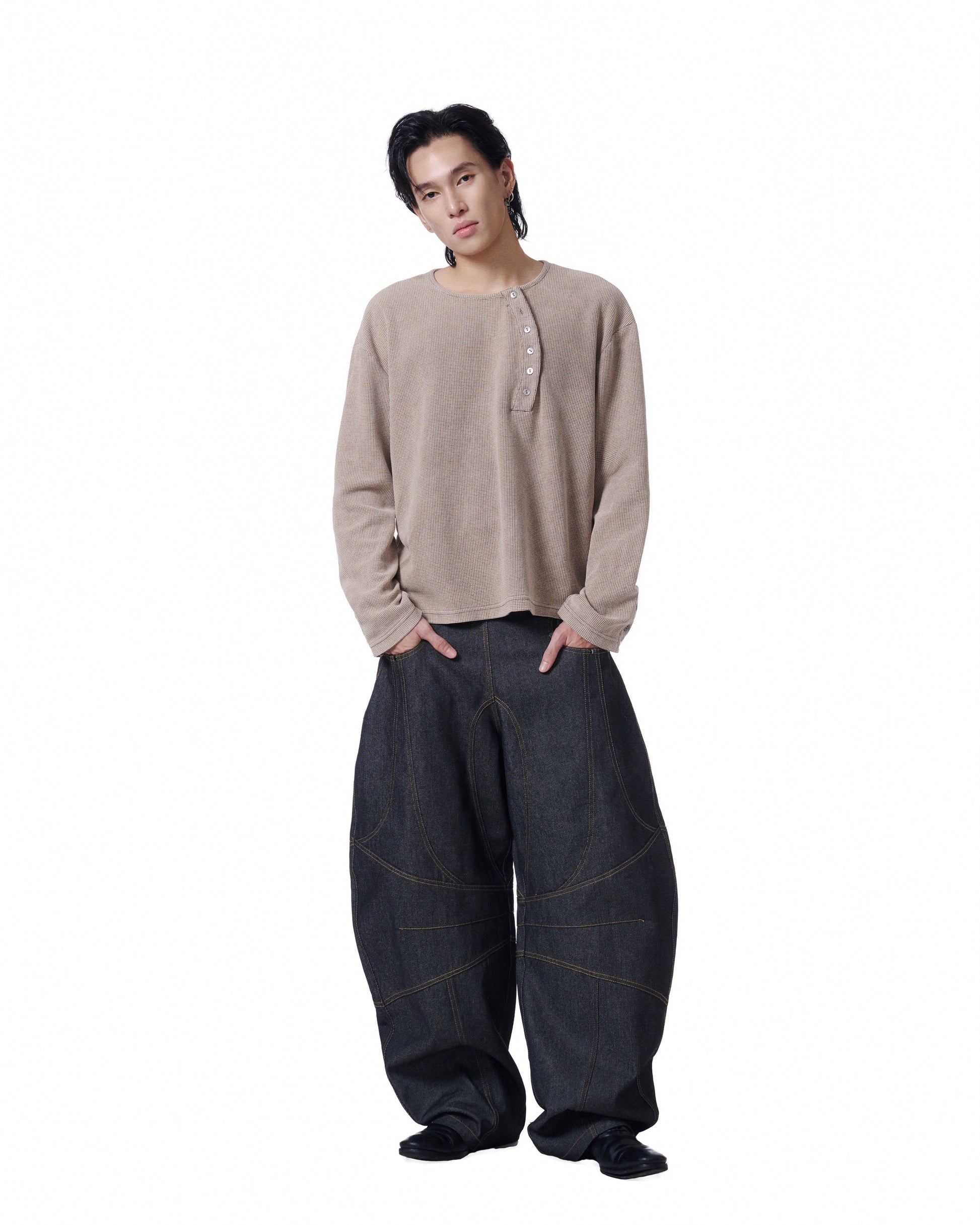 Henley Long Sleeve Oversized (Sand Cream)