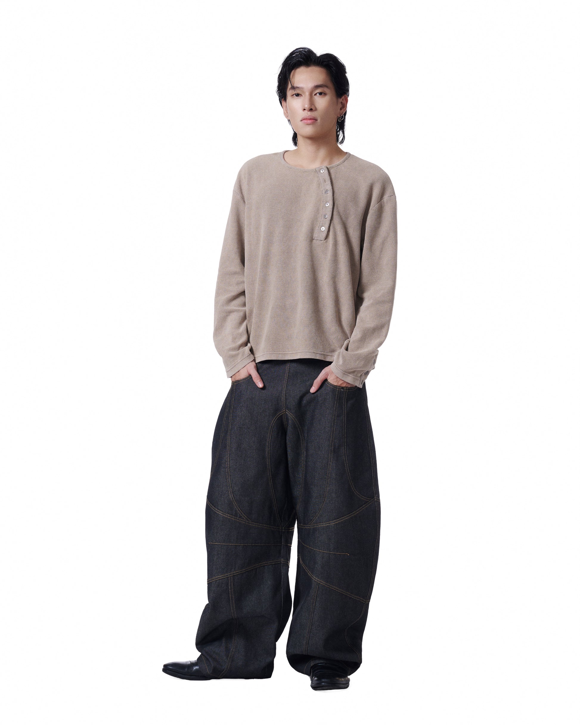 Henley Long Sleeve Oversized (Sand Cream)