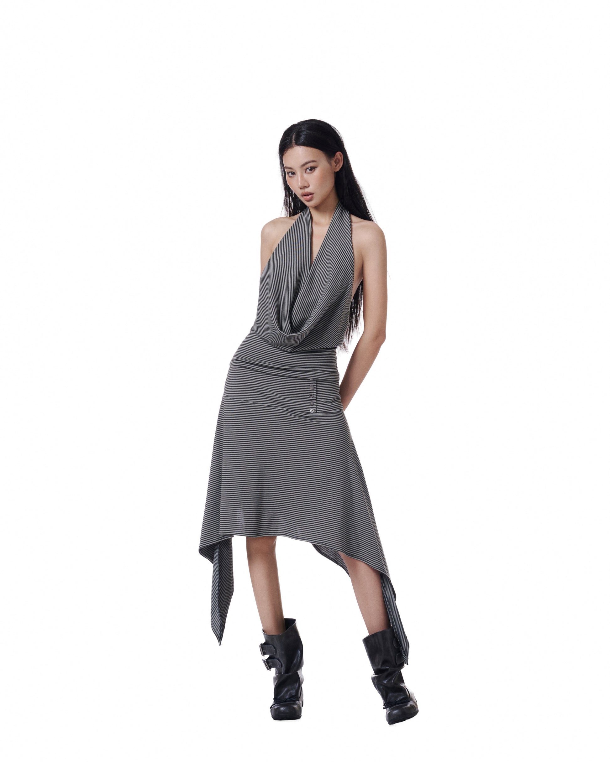 Pinstripe Halter Drape Top