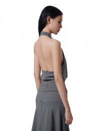 Pinstripe Halter Drape Top