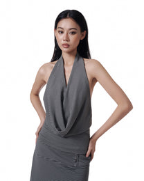 Pinstripe Halter Drape Top