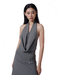 Pinstripe Halter Drape Top