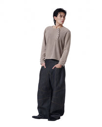 Henley Long Sleeve Oversized (Sand Cream)