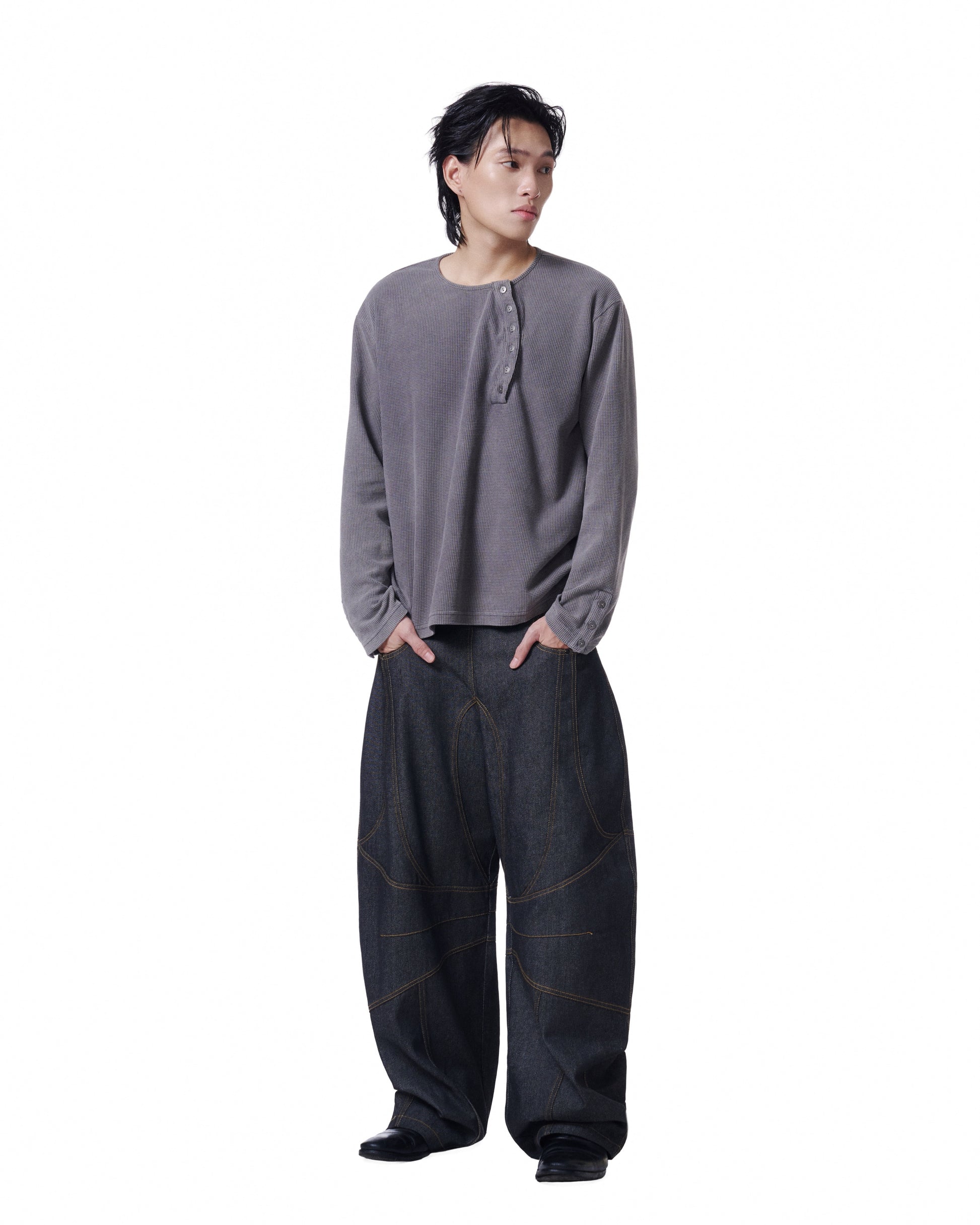 Henley Long Sleeve Oversized (Charcoal)