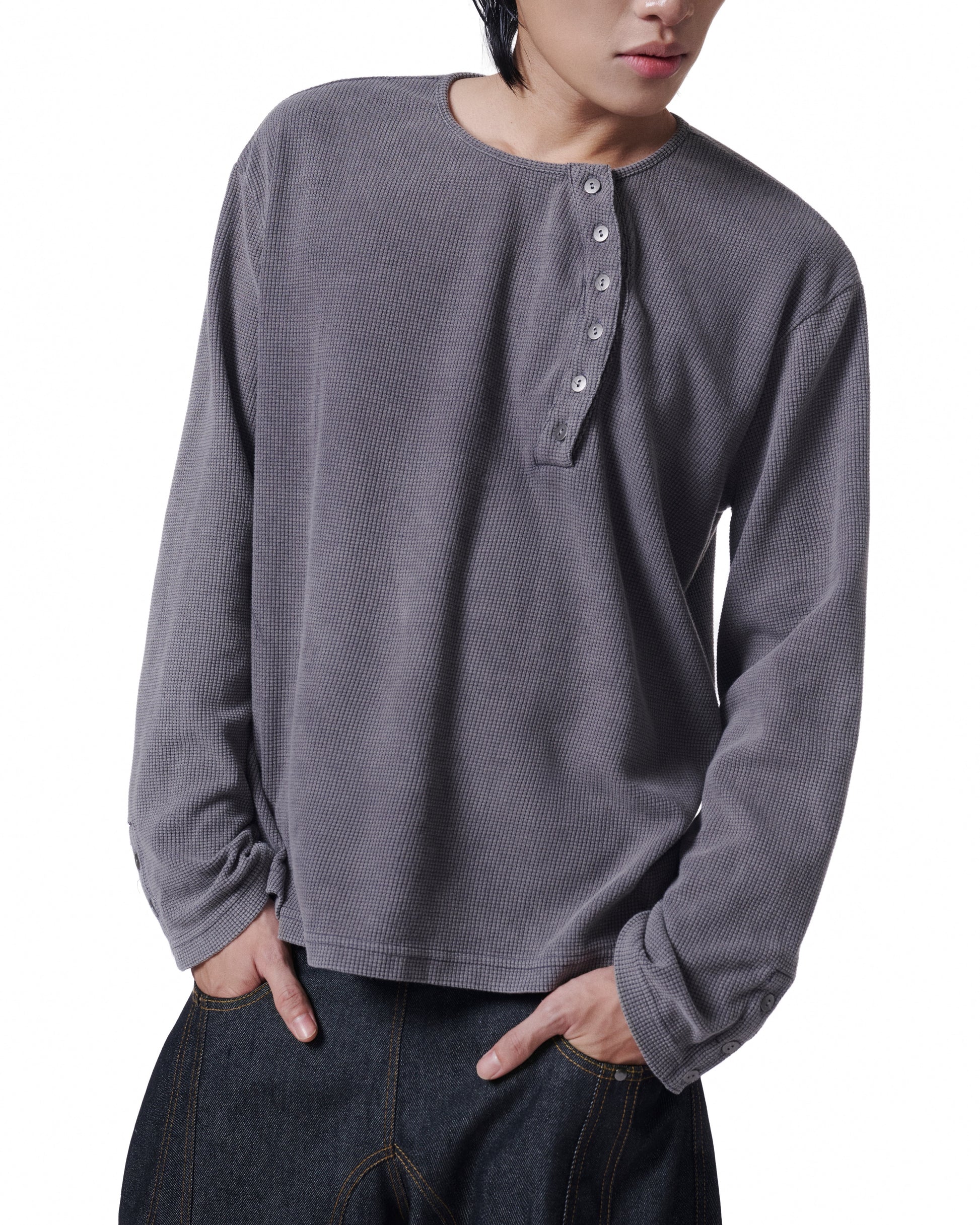 Henley Long Sleeve Oversized (Charcoal)