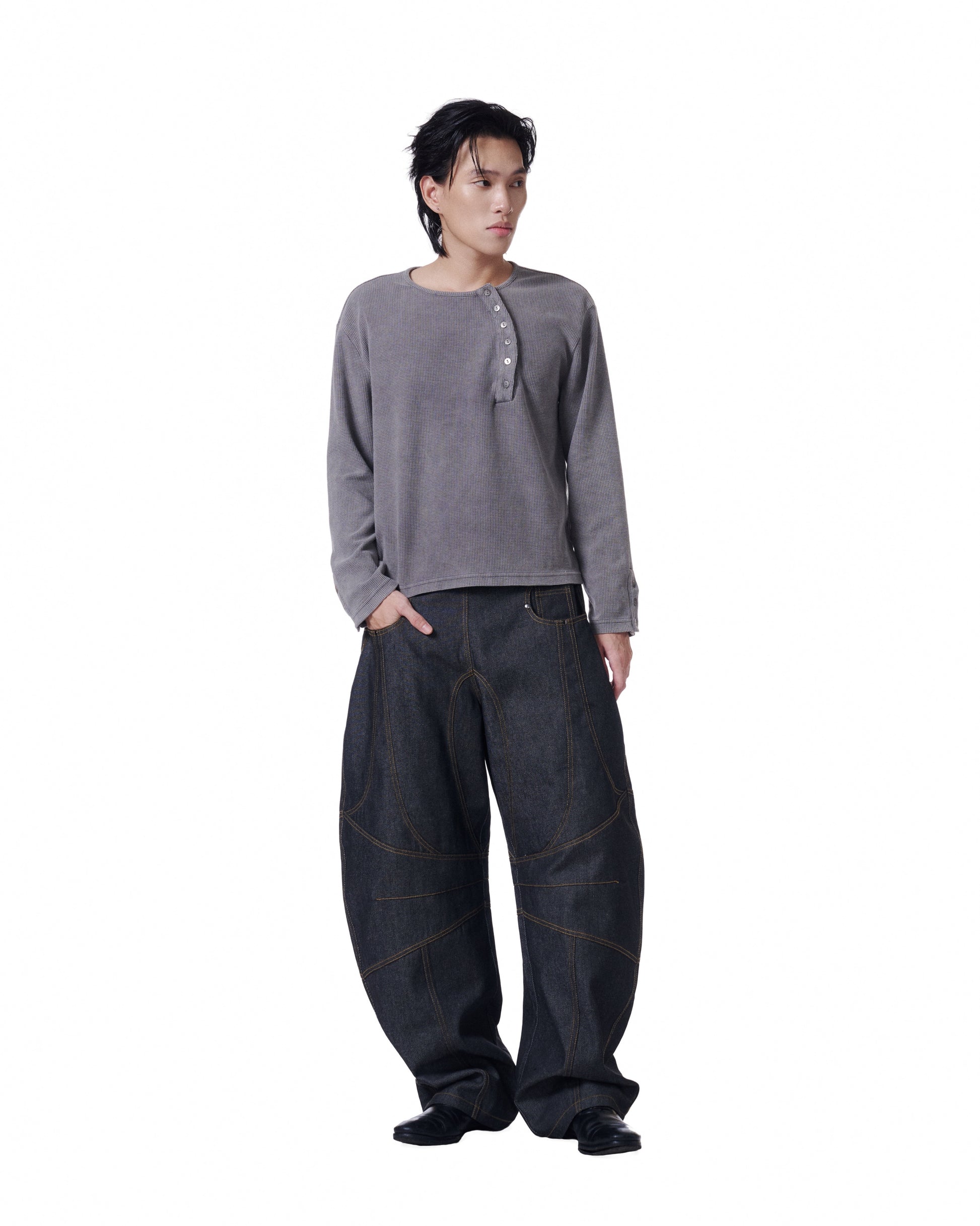 Henley Long Sleeve Oversized (Charcoal)