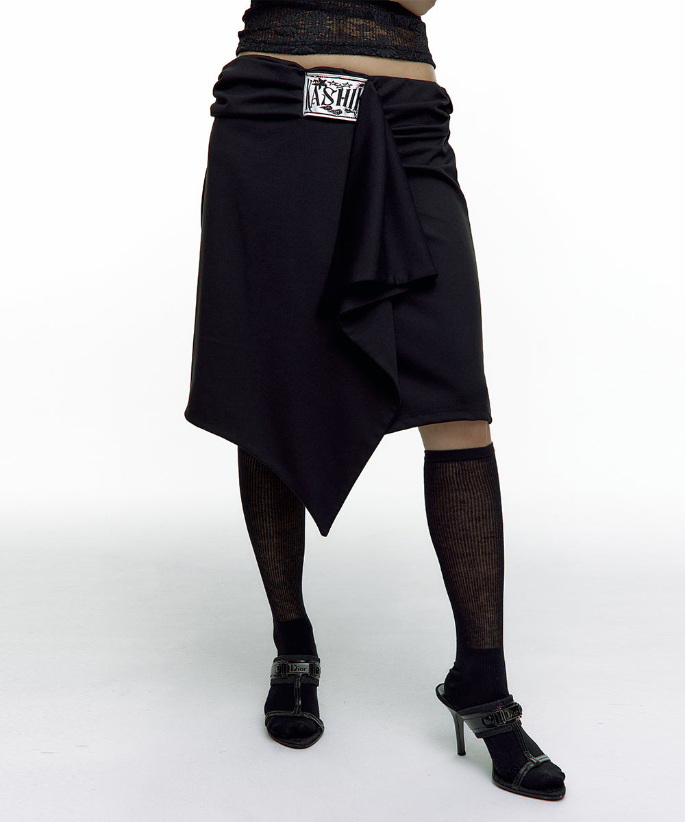 Embroidered Patch Draped Wrap Skirt