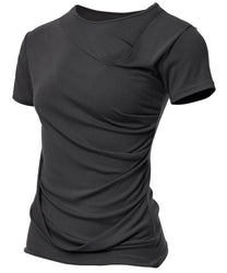 Asymmetrical Draped T-Shirt (Black)