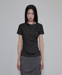 Asymmetrical Draped T-Shirt (Black)