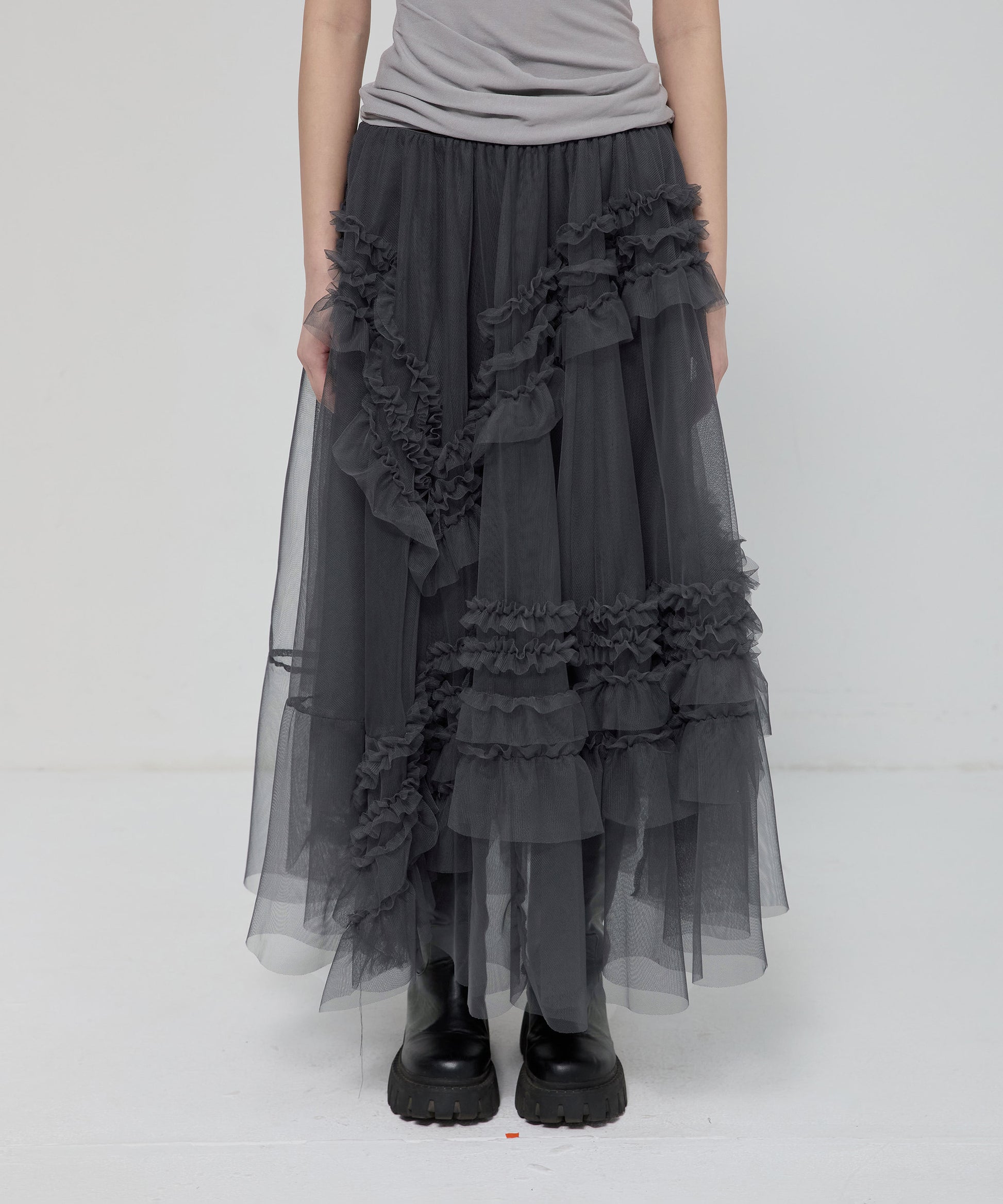 Tulle Layered Long Skirts (Charcoal)