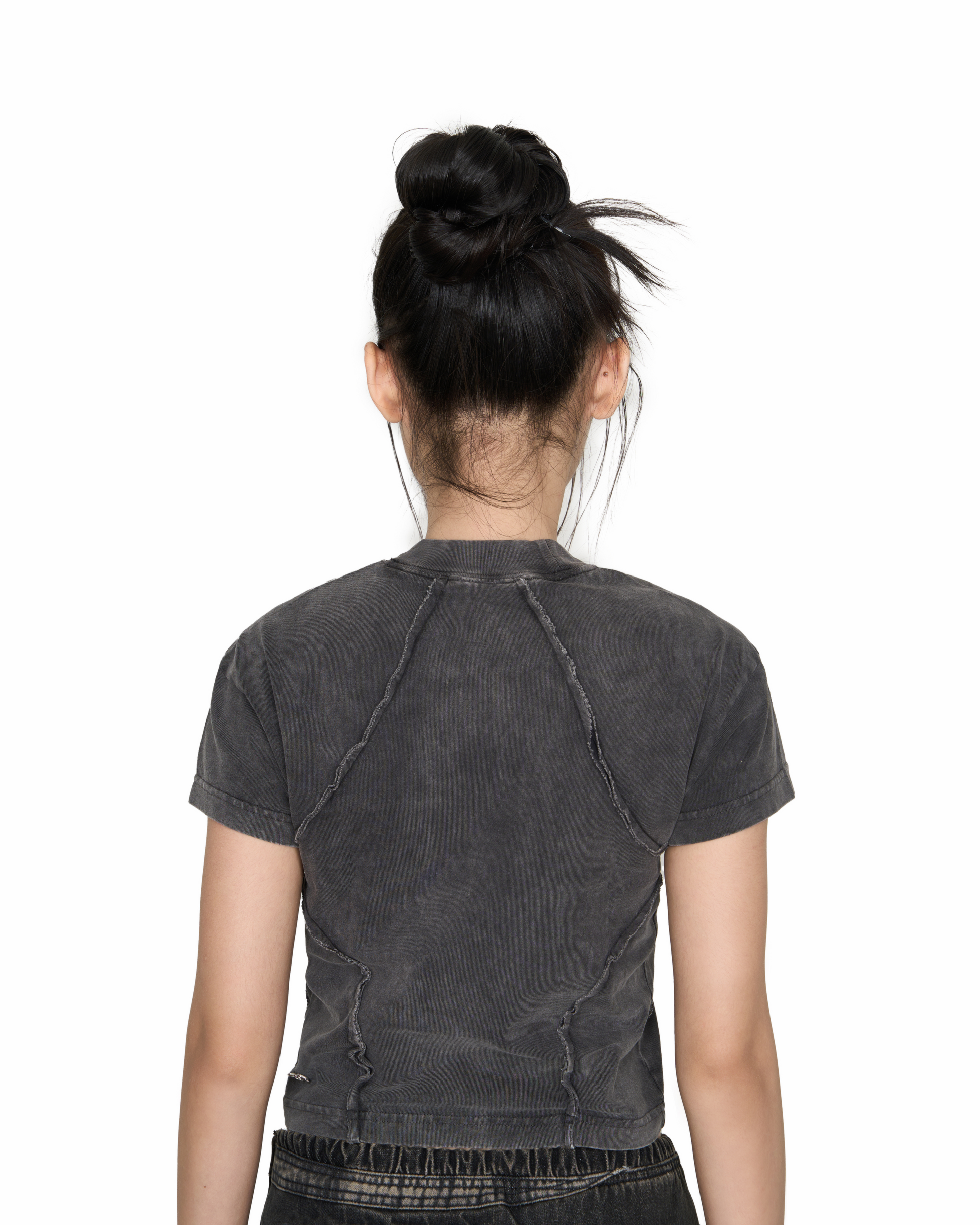 Washed Panelled Baby Tee - Grey