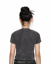 Washed Panelled Baby Tee - Grey