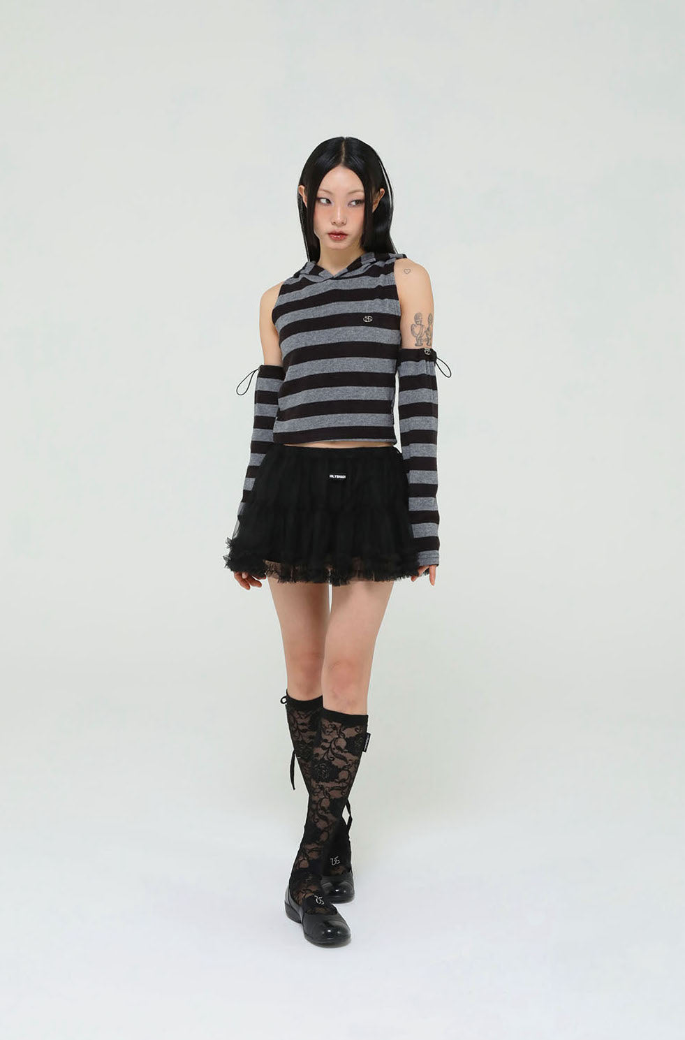 MESH FRILL CANCAN SKIRT (BLACK)