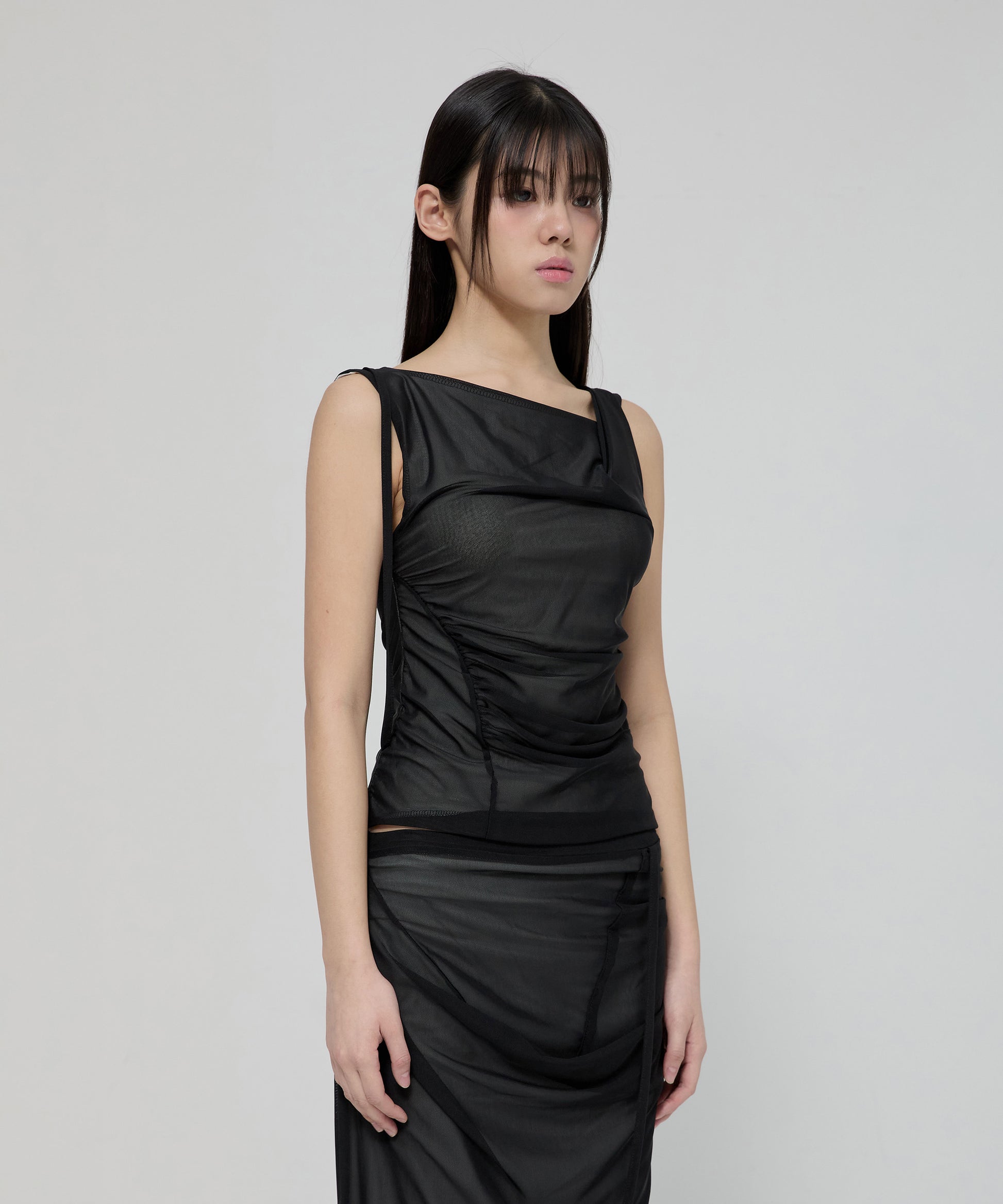 Draped Mesh Layered Sleeveless