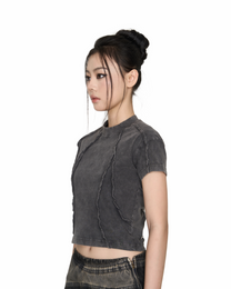 Washed Panelled Baby Tee - Grey