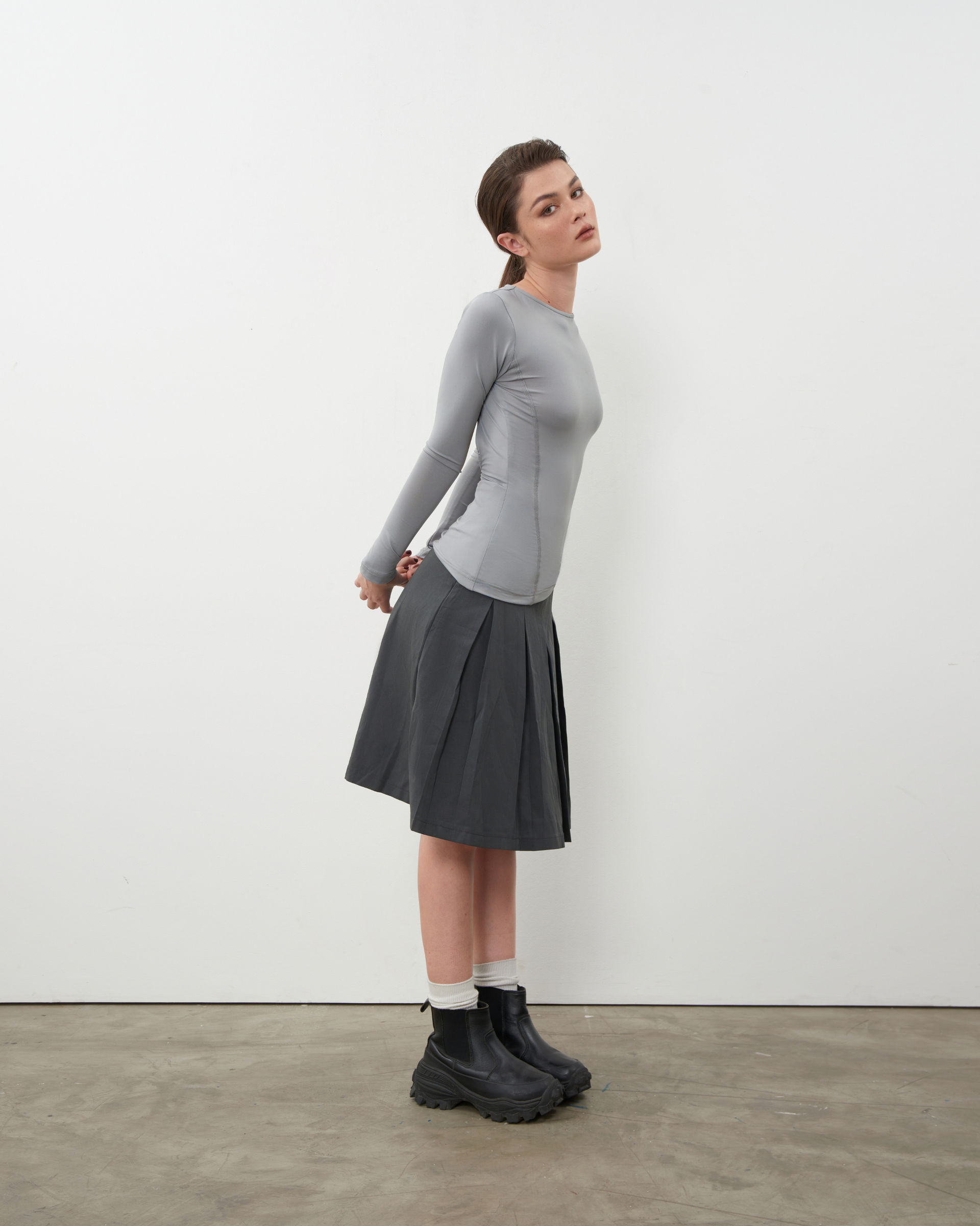 Overlocked Backless Top - Charcoal