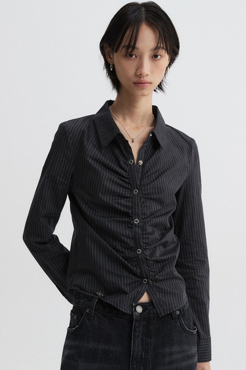 Striped Crop Shirt Black (female)