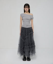 Tulle Layered Long Skirts (Charcoal)