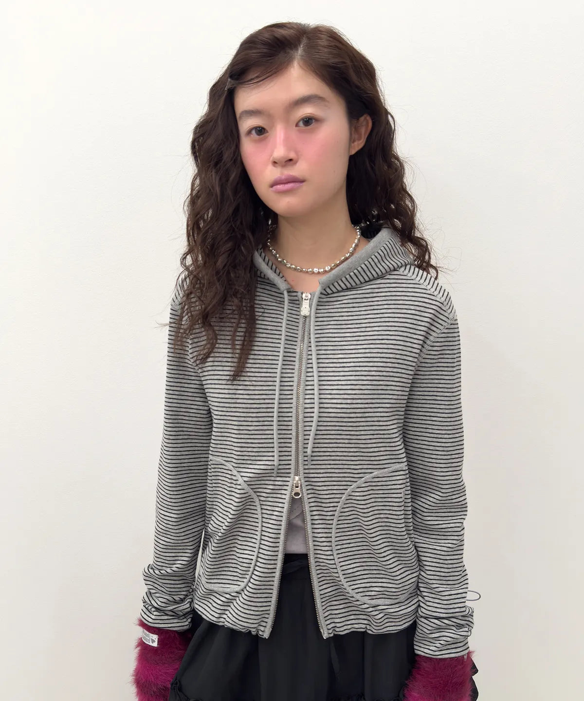 Striped Pocket Zip Hoodie [Gray]
