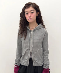 Striped Pocket Zip Hoodie [Gray]
