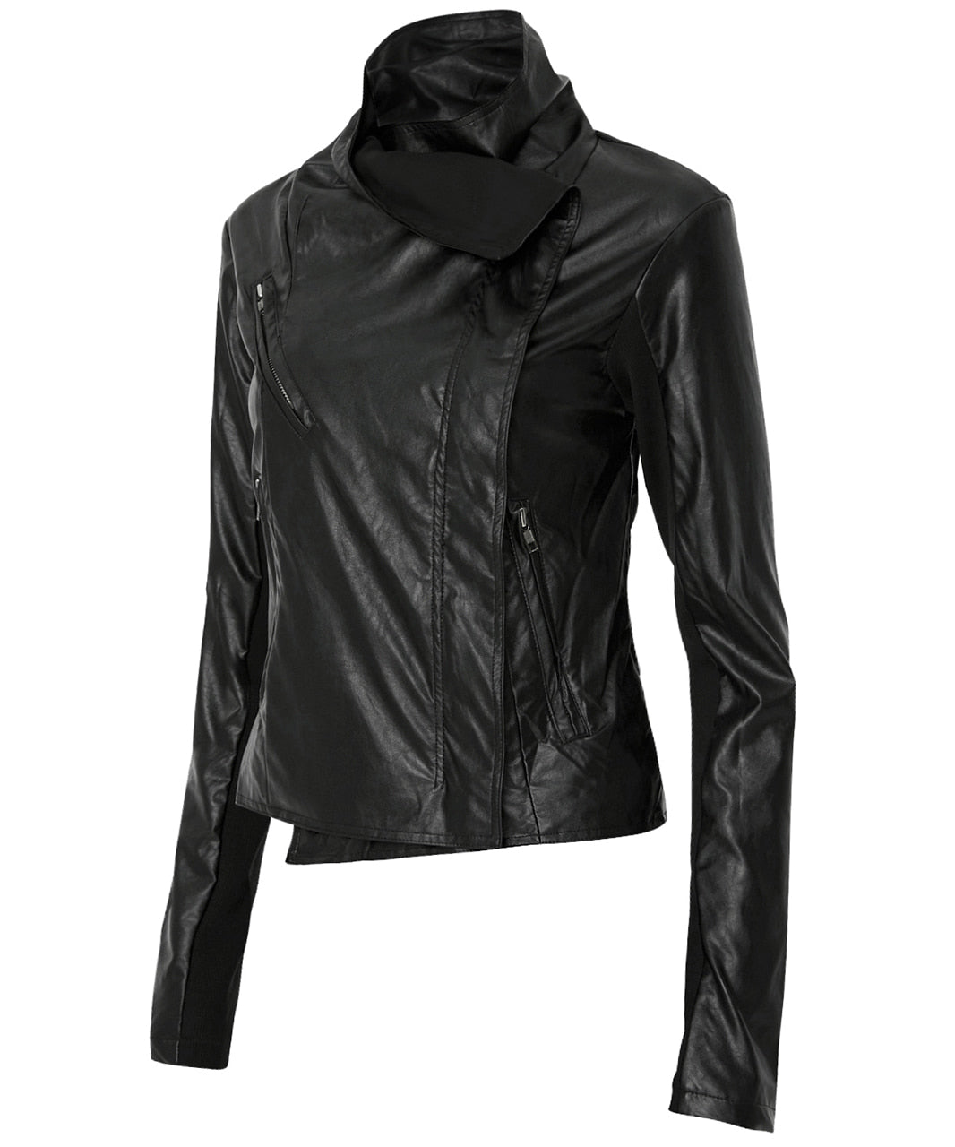 Asymmetrical Biker Leather Jacket (Black)