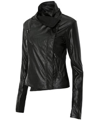 Asymmetrical Biker Leather Jacket (Black)