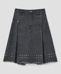 Stud Denim Panel Skirt