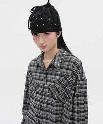 Hotfix Embroidered Check Shirt [Black]