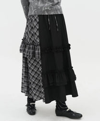 Check Panel Ruffle Skirt [Black]