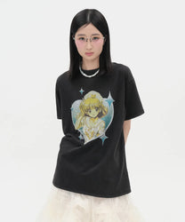 Girl Hotfix Washed Top [Charcoal]
