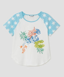 Star Sleeve Spray Raglan Top [Blue]