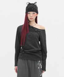 Striped Seam Button Top [Black]