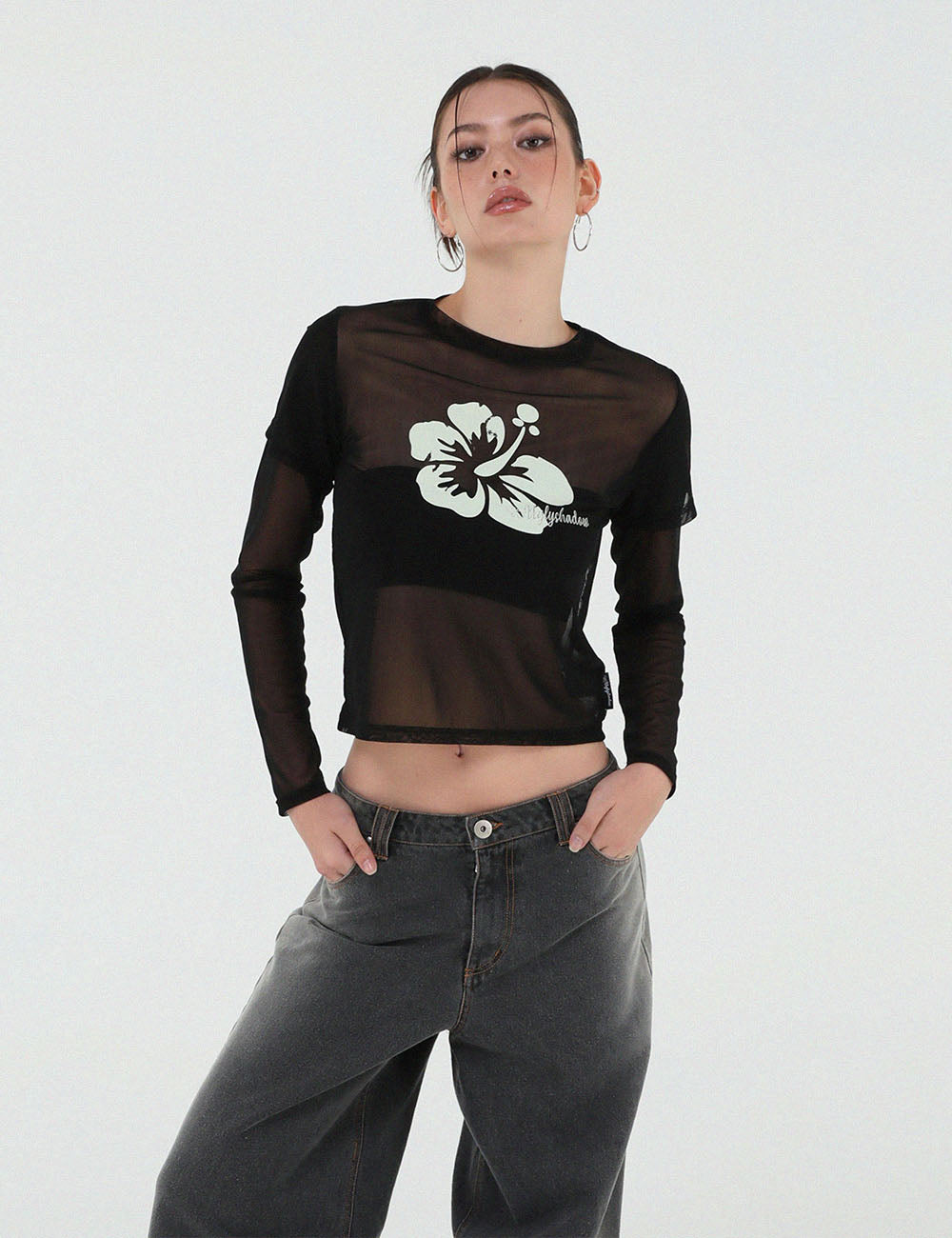 FLOWER MESH TOP(BLACK)