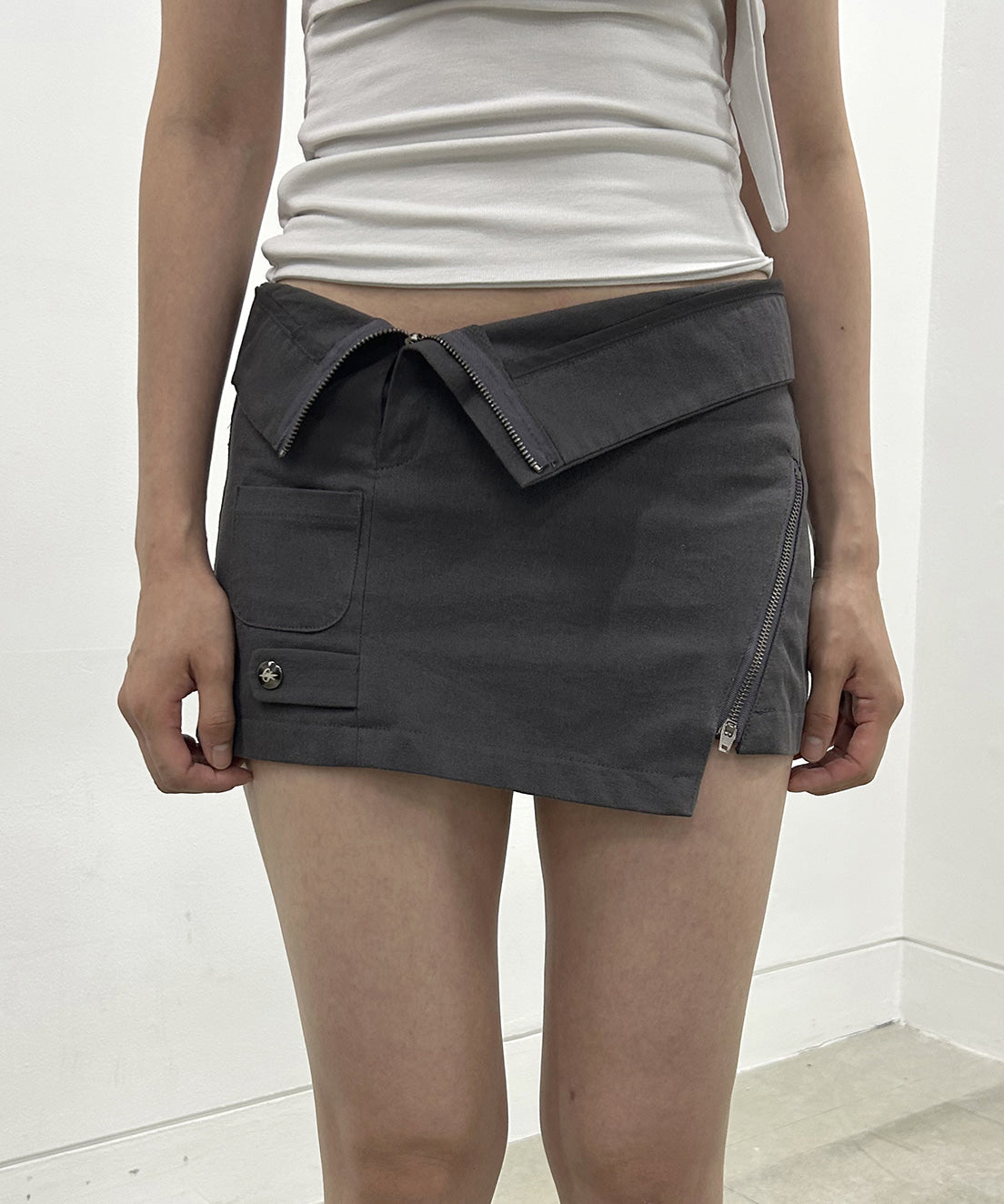 Asymmetrical Folded Skirt (Dark Gray)