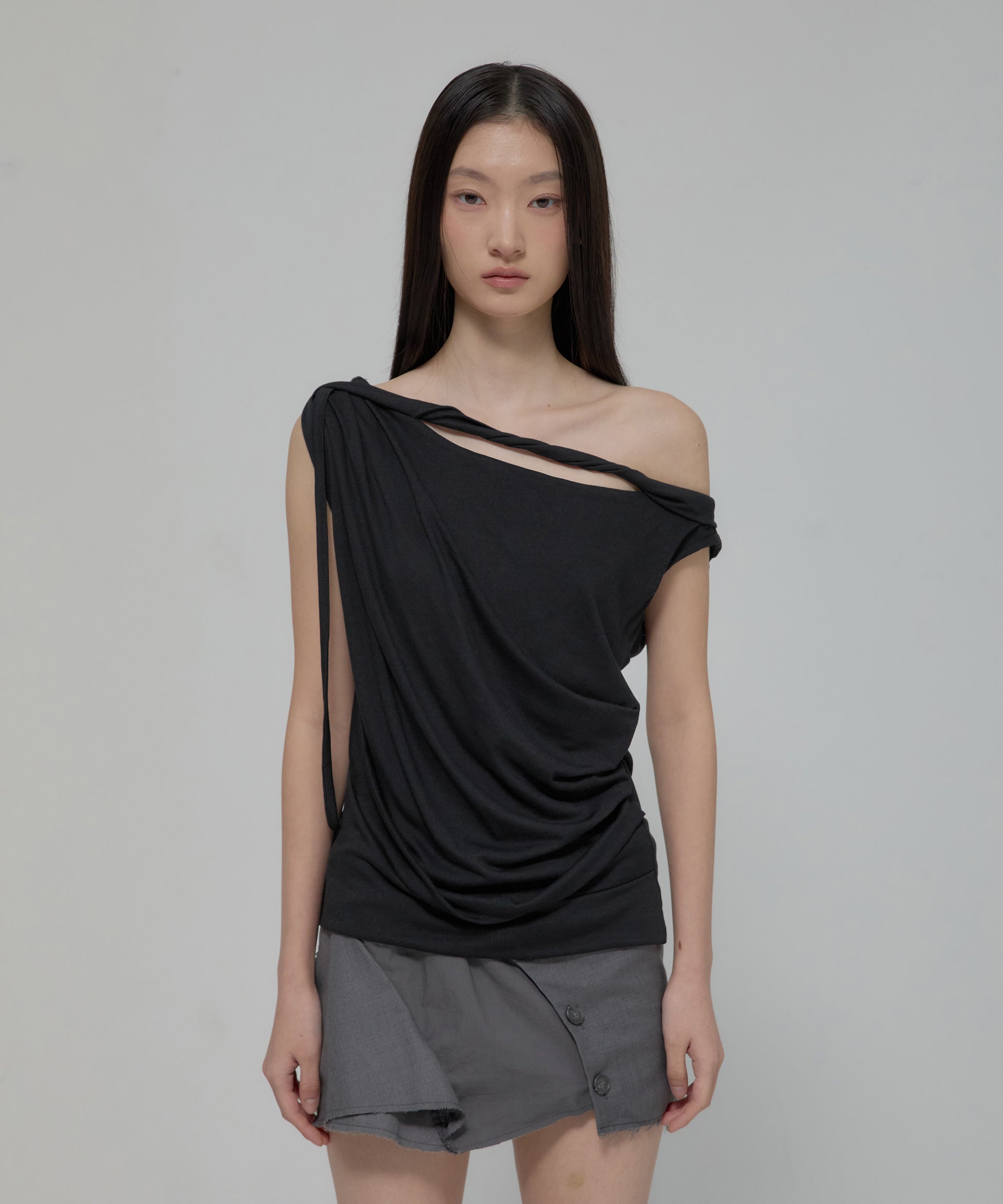 Braided Drape One-Shoulder Top