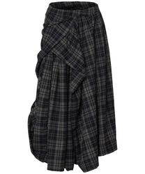 Asymmetrical Checkered Long Skirt
