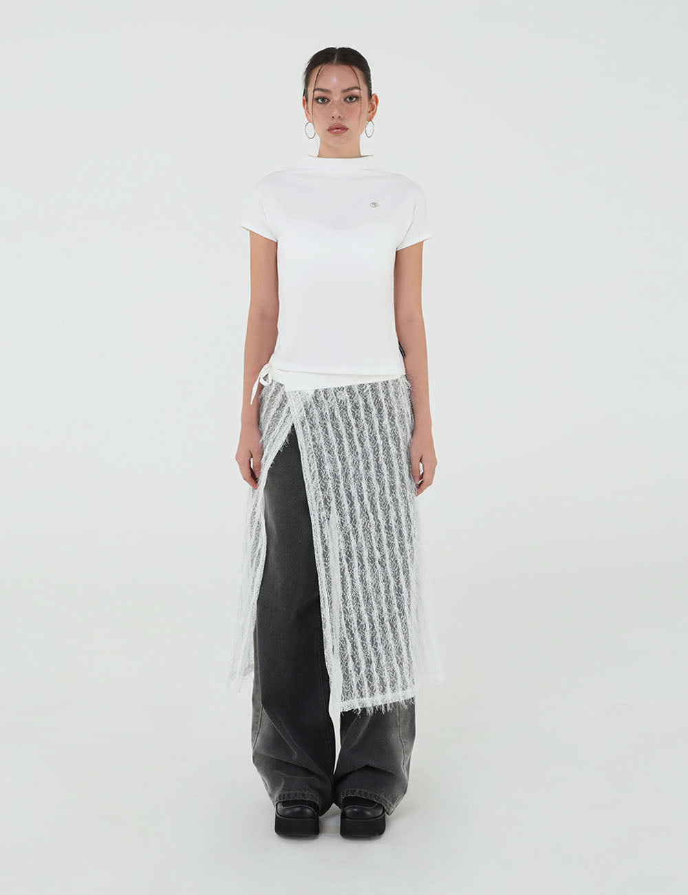 FEATHER WRAP SKIRT(WHITE)