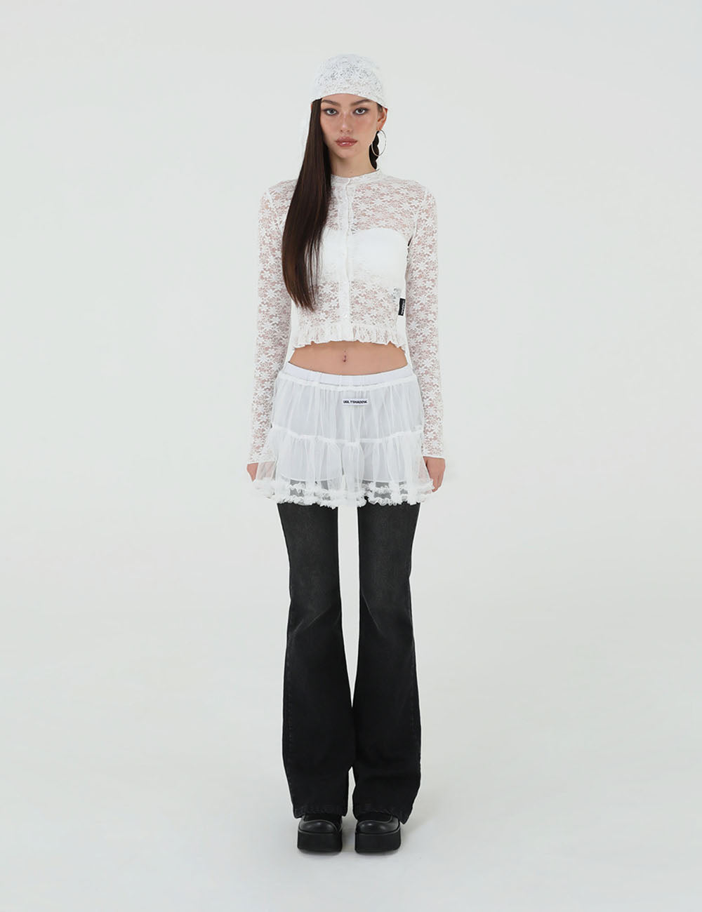 MESH FRILL CANCAN SKIRT(WHITE)