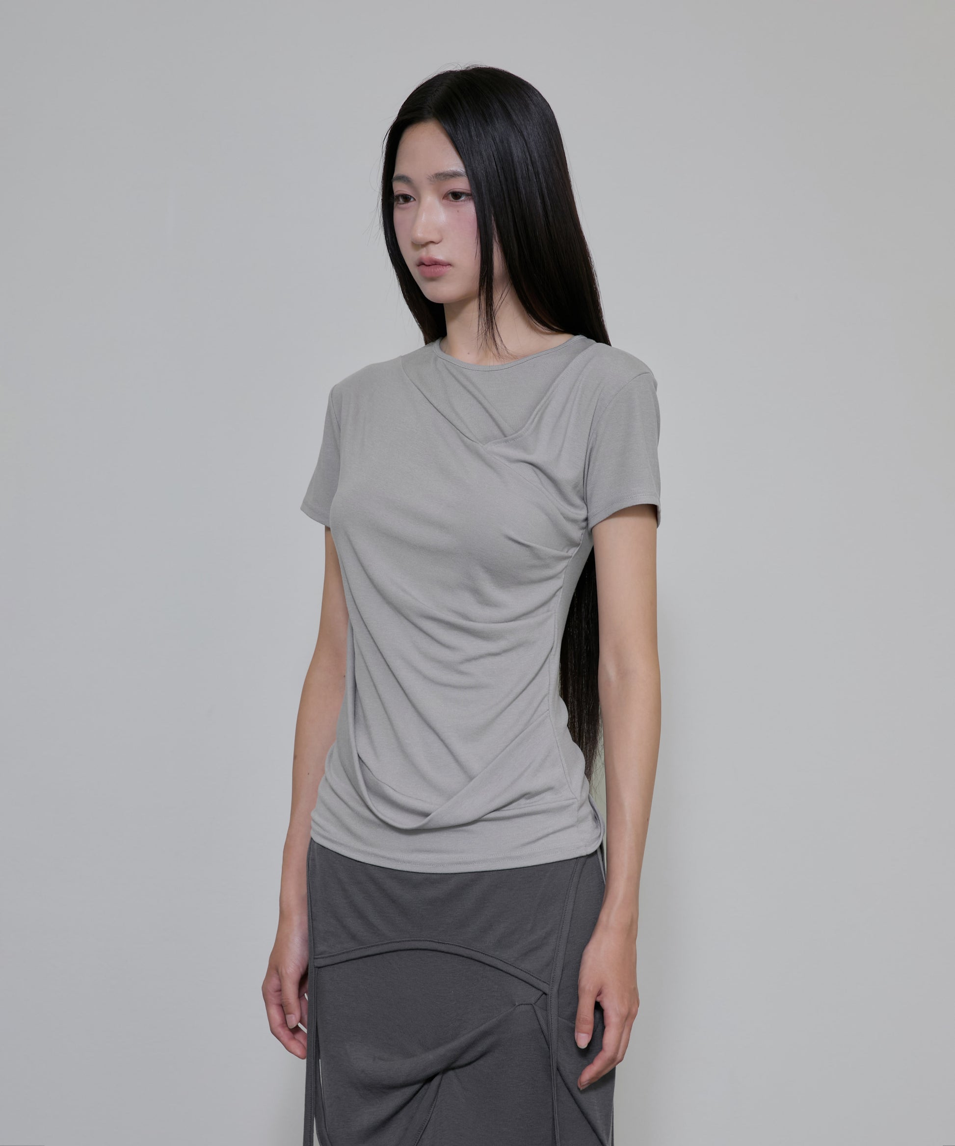 Asymmetrical Draped T-Shirt (Gray)