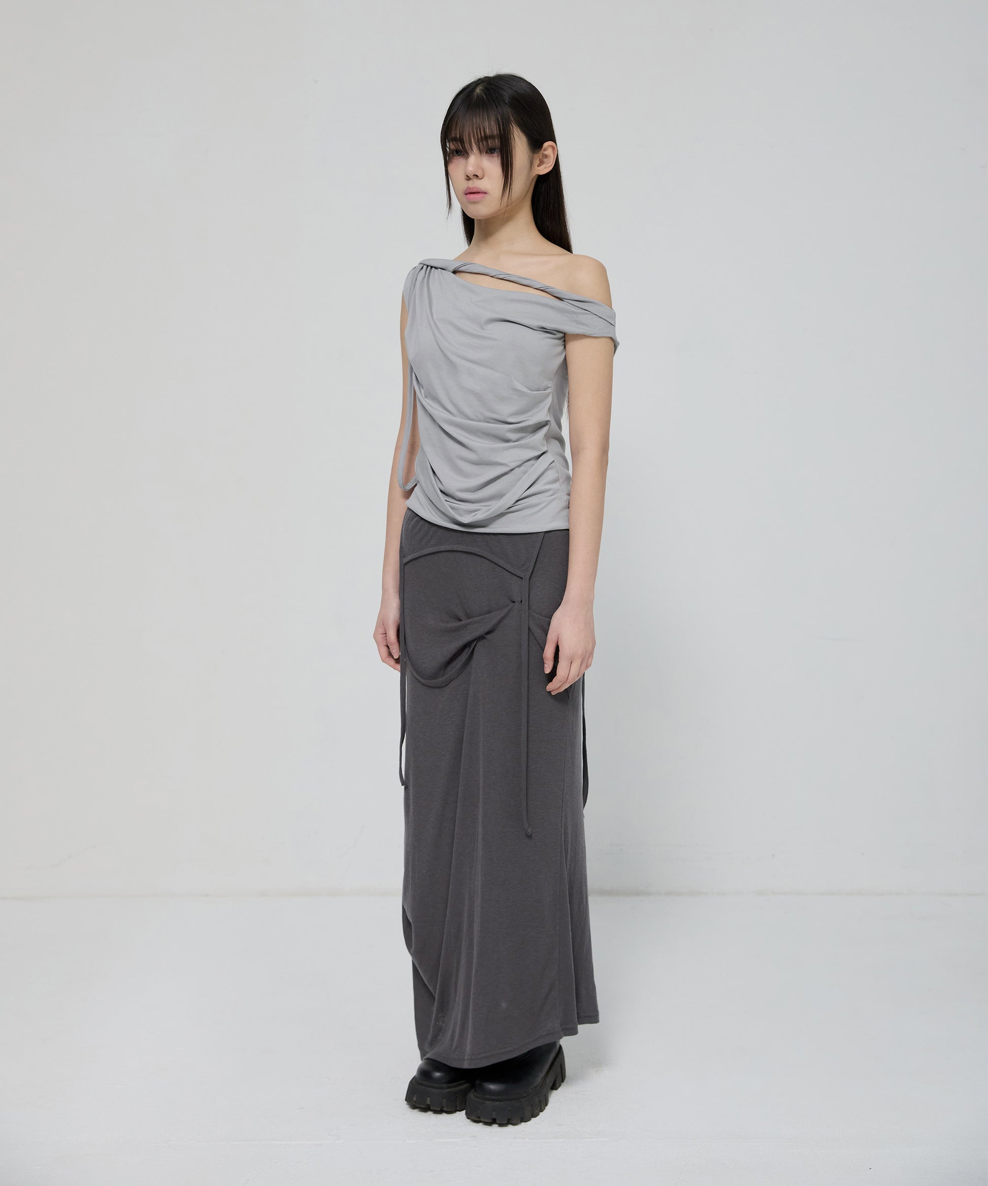 Braided Drape One-Shoulder Top