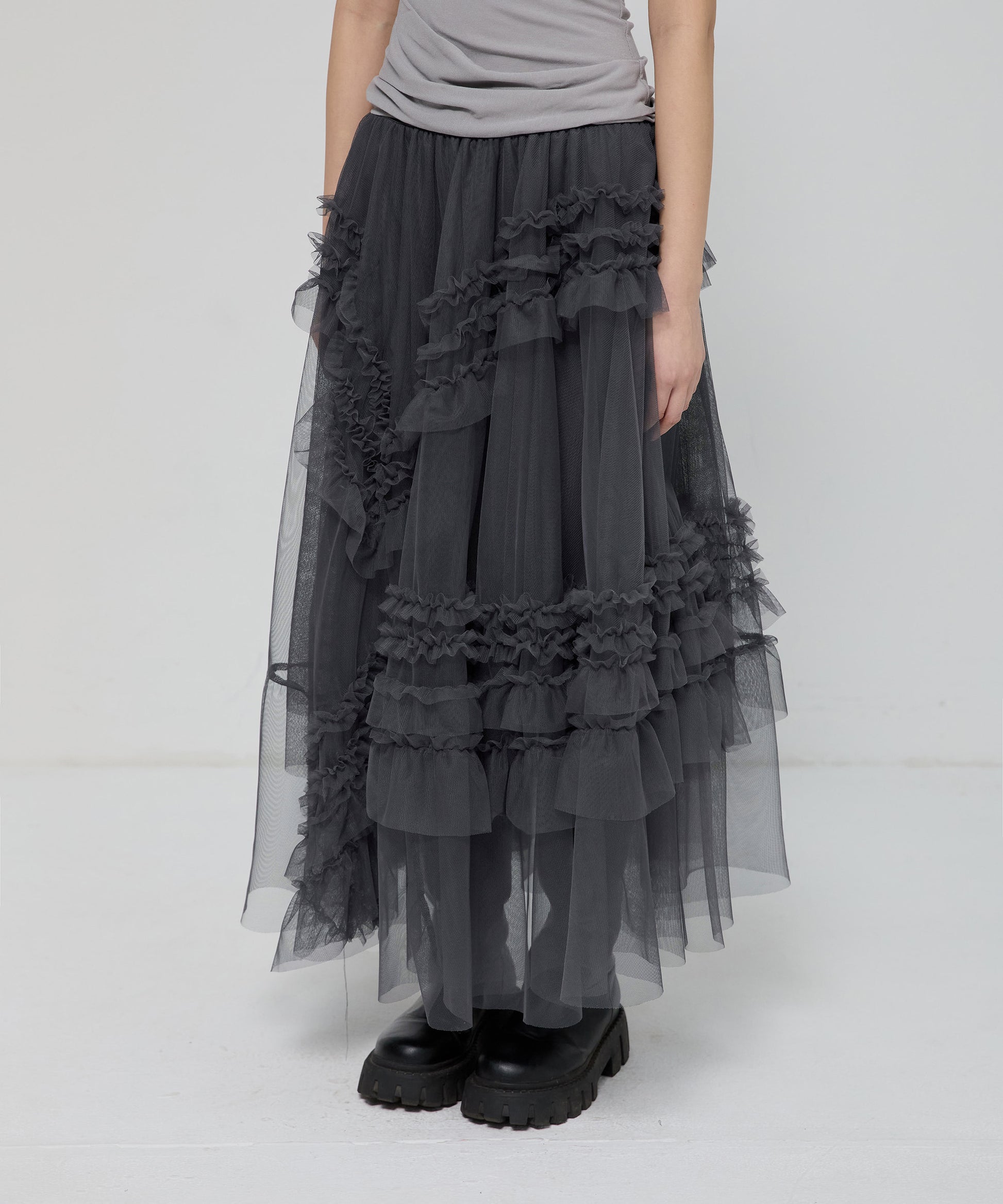 Tulle Layered Long Skirts (Charcoal)