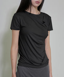 Asymmetrical Draped T-Shirt (Black)