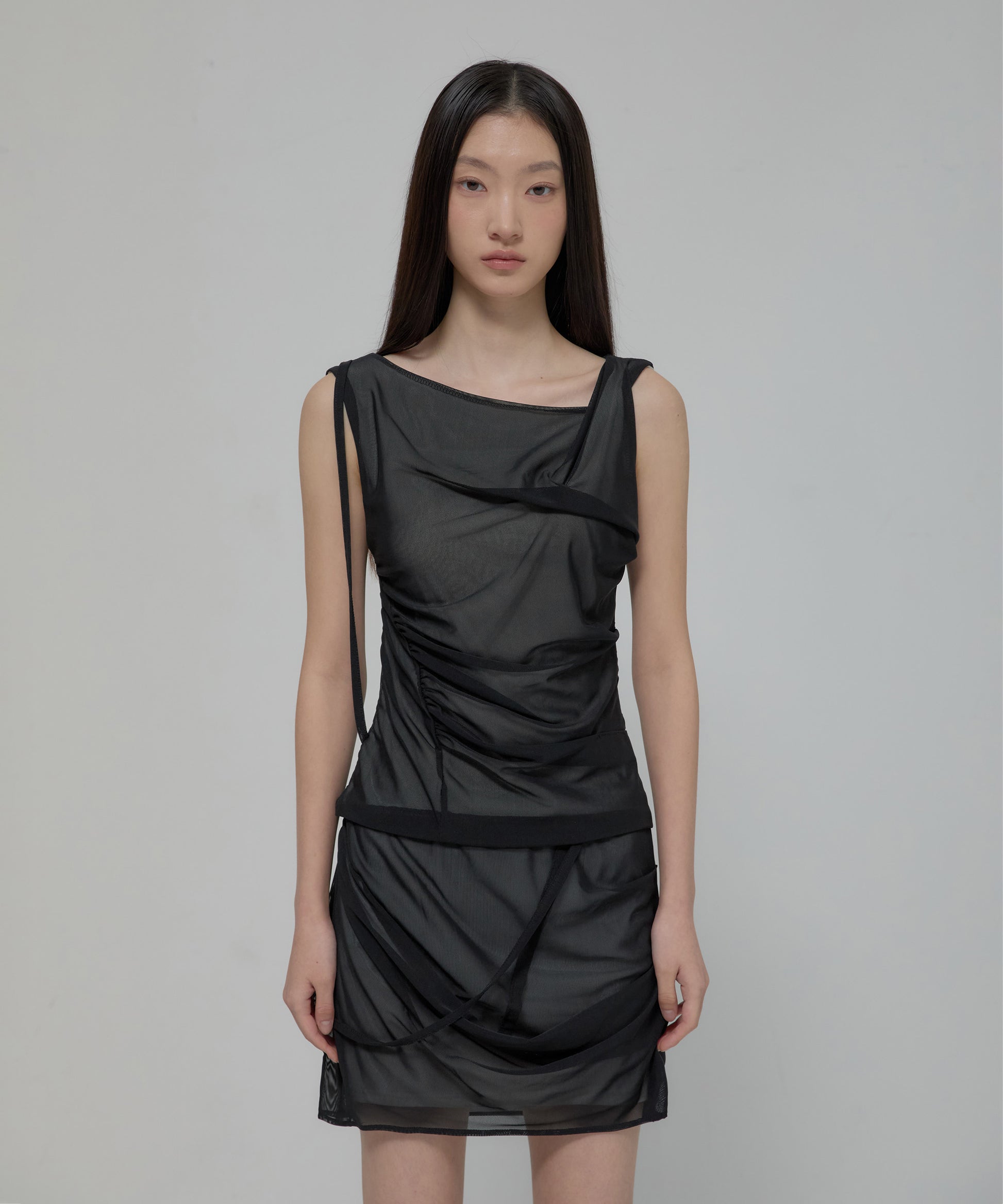 Draped Mesh Layered Mini Skirt