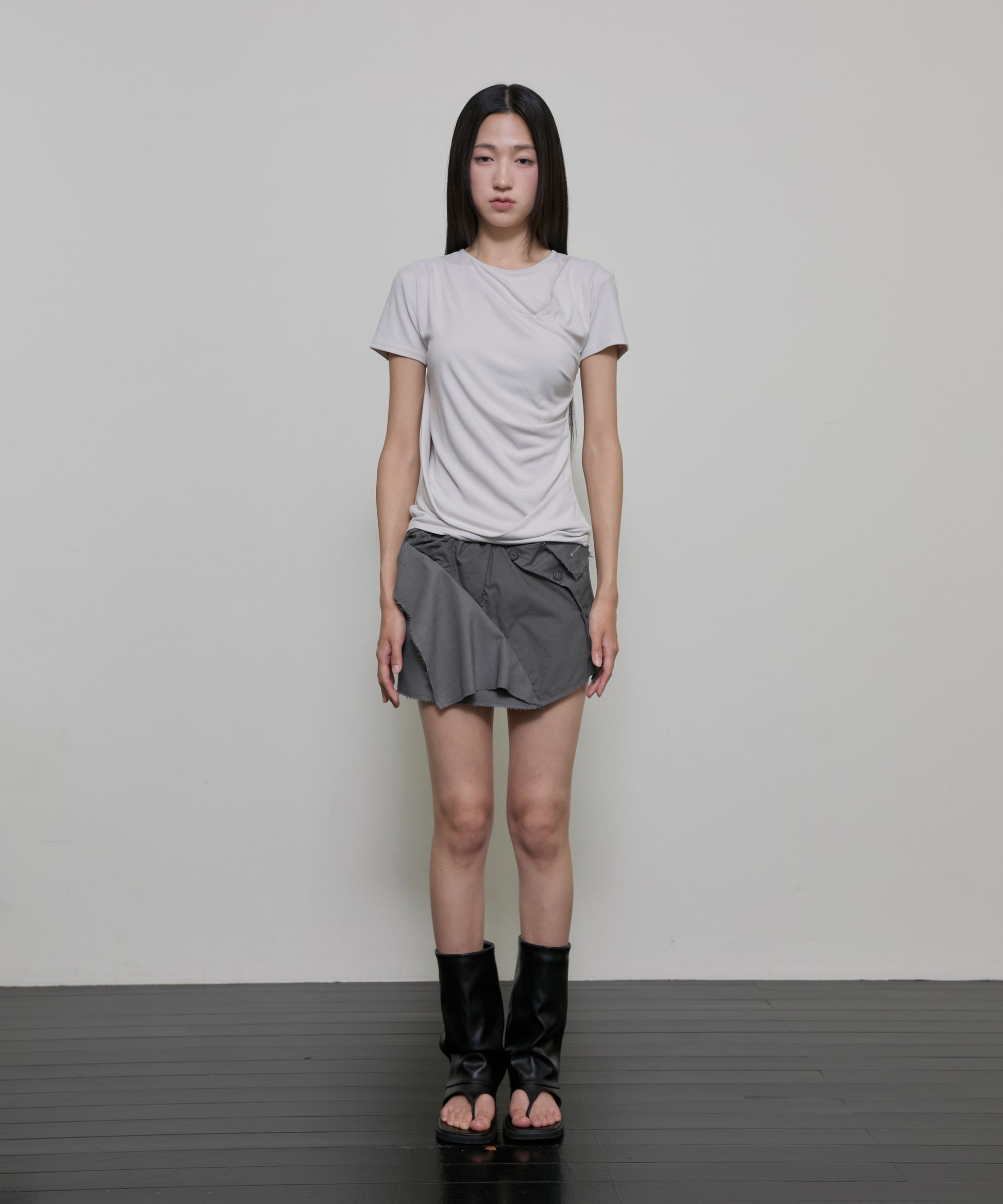 Asymmetrical Draped T-Shirt (Cloud White)