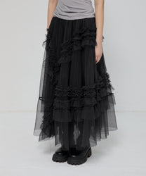 Tulle Layered Long Skirts (Black)