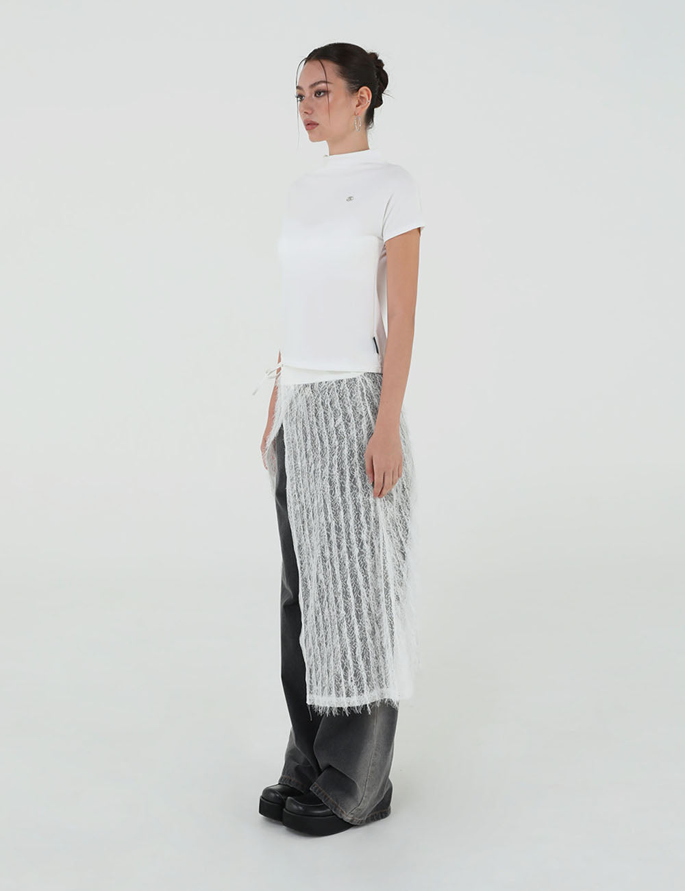 FEATHER WRAP SKIRT(WHITE)