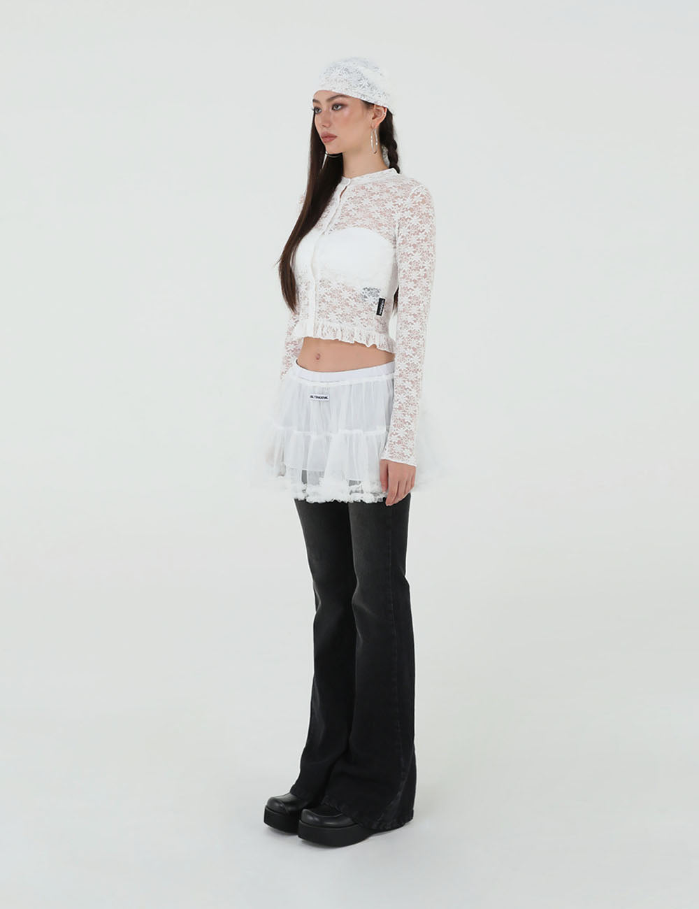 MESH FRILL CANCAN SKIRT(WHITE)