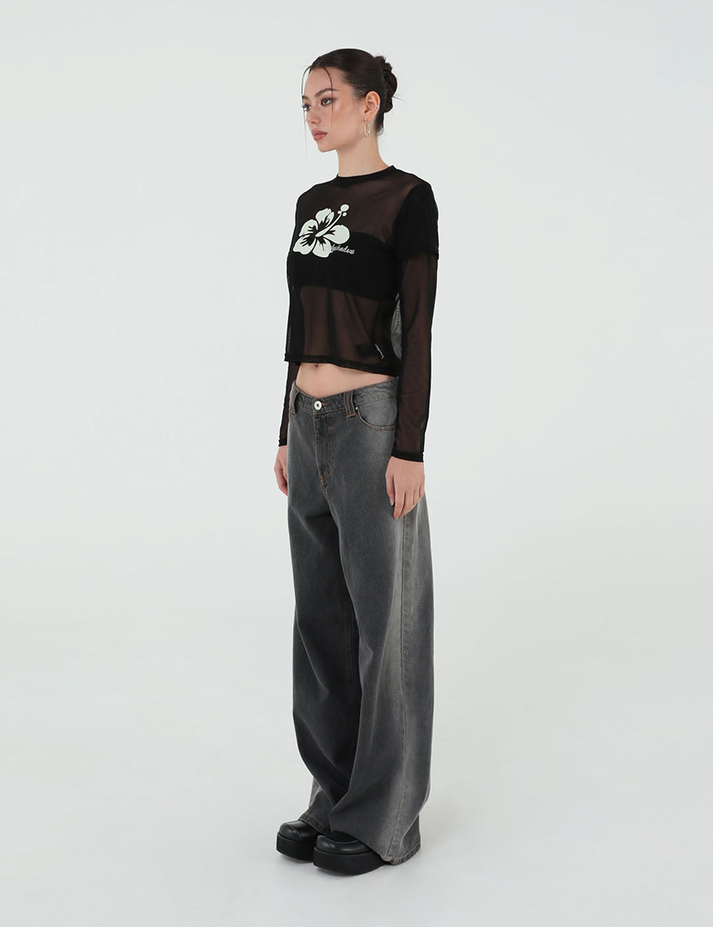 FLOWER MESH TOP(BLACK)