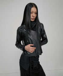 Asymmetrical Biker Leather Jacket (Black)