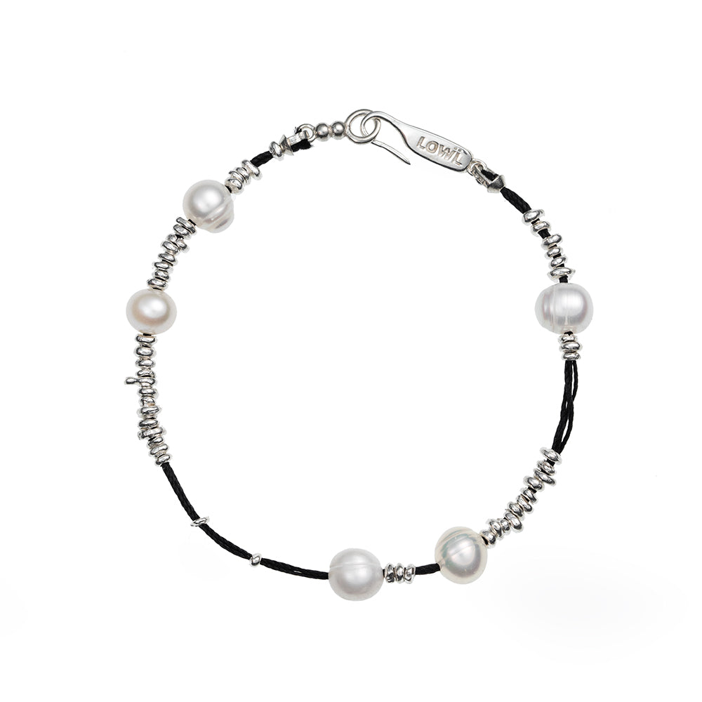 Black Thread Silver Pearl Bracelet